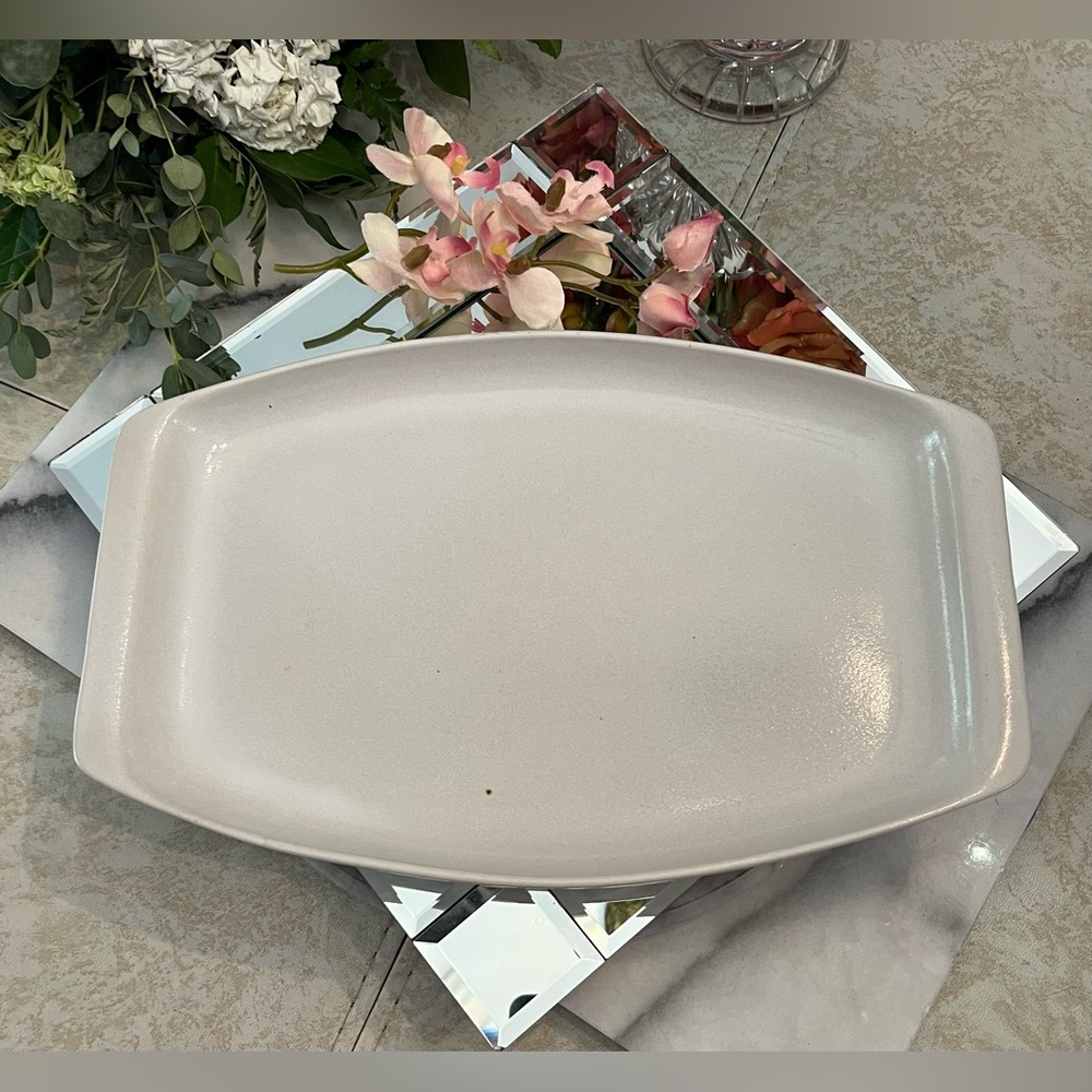 VTG Bennington Potters Vermont White Spatter Handled Platter #1648 Yusuke Aida